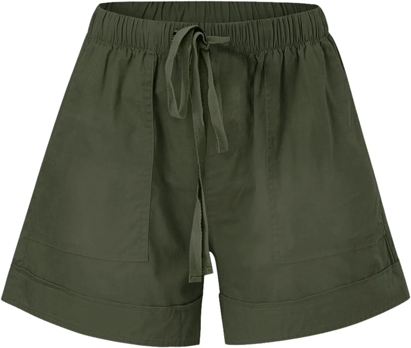 Cotton Shorts for Women High Waisted Outdoor Shorts Knee Length Trendy Drawstring Hiking Shorts with Pockets