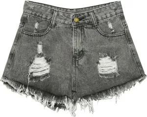 Denim Shorts for Women Mid-High Waisted Ripped Denim Jean Shorts Frayed Hem Stretchy Summer Hot Short Pants