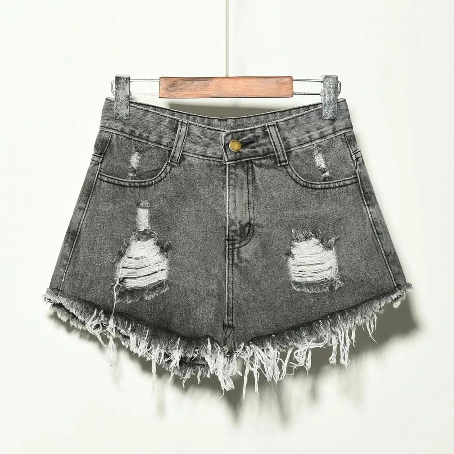 Denim Shorts for Women Mid-High Waisted Ripped Denim Jean Shorts Frayed Hem Stretchy Summer Hot Short Pants