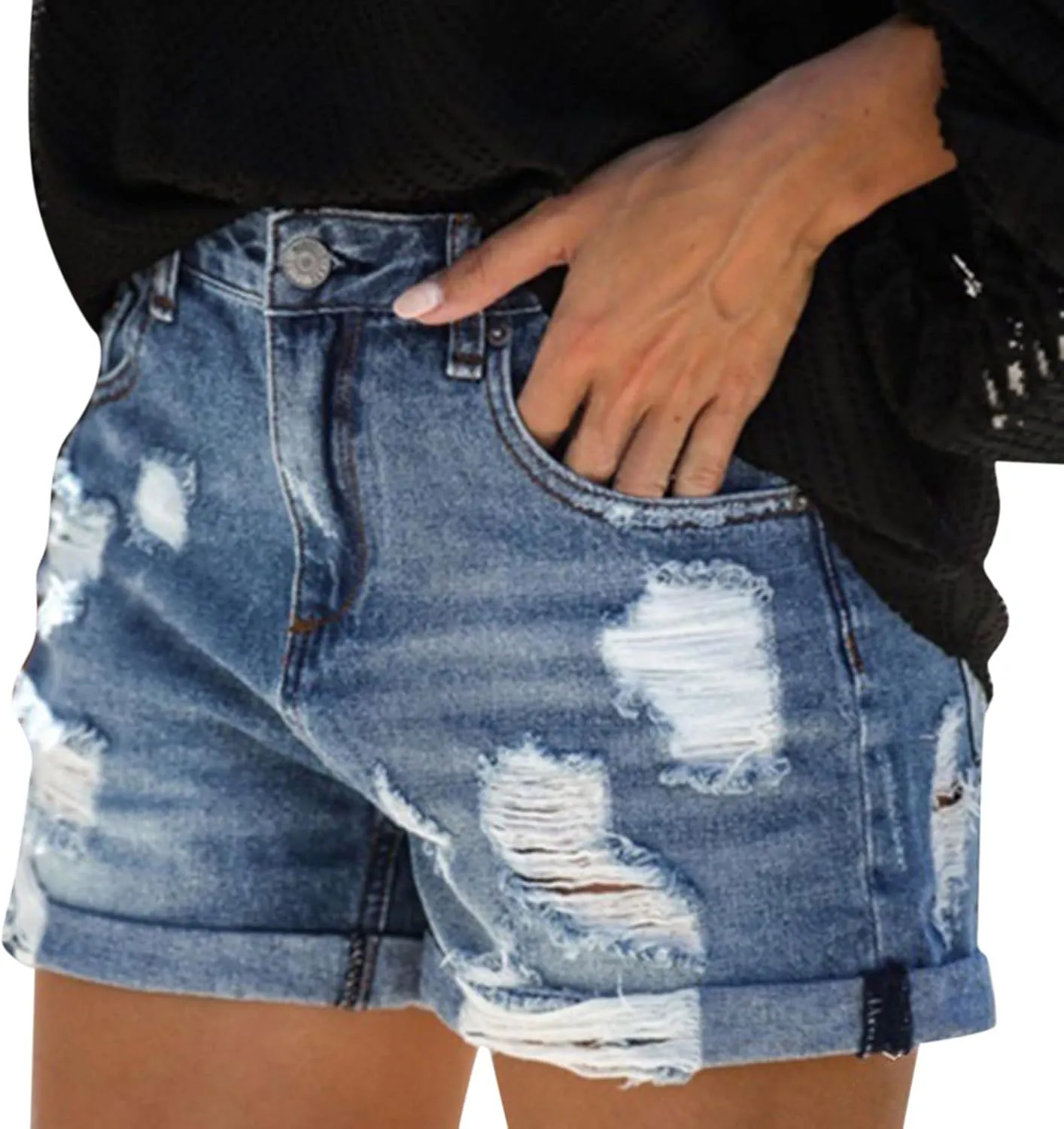 Denim Shorts for Women Stylish High Waisted Jean Shorts 2024 Summer Hem Distressed Short Jeans Causal Comfy Jean Shorts