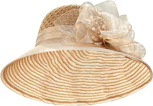 Derby Hats for Women 2025 Floral Pearl Organza Church Fascinator Cap Wide Brim Bridal Tea Party Foldable Bowler Hat