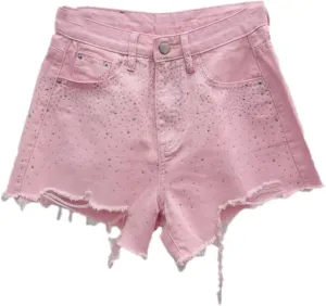 Diamond Hole Denim Shorts for Women's Summer High Waisted Jean Booty Shorts