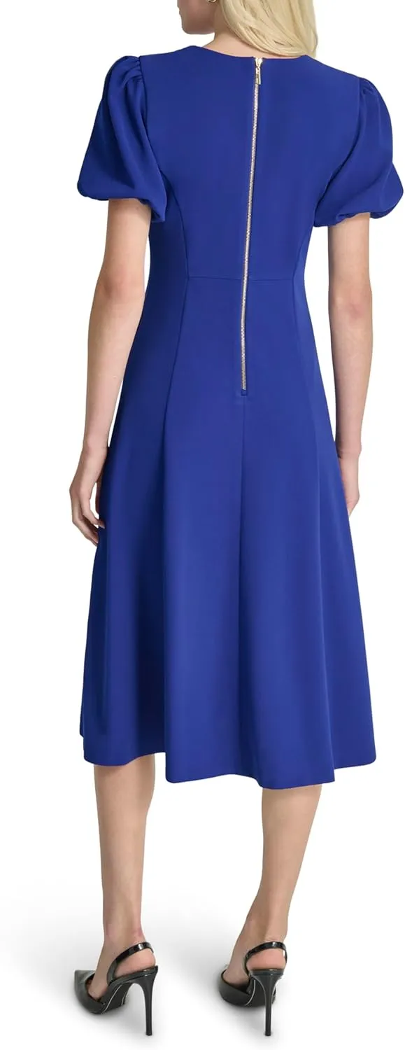 DKNY Women's Bubble Sleeve V-Neck Fit & Flare Mini Dress