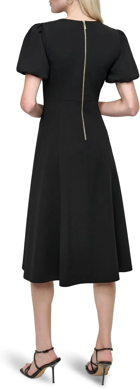 DKNY Women's Bubble Sleeve V-Neck Fit & Flare Mini Dress