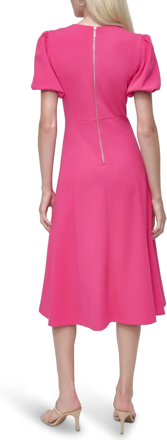 DKNY Women's Bubble Sleeve V-Neck Fit & Flare Mini Dress