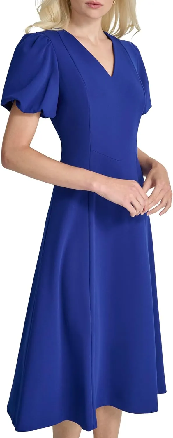 DKNY Women's Bubble Sleeve V-Neck Fit & Flare Mini Dress