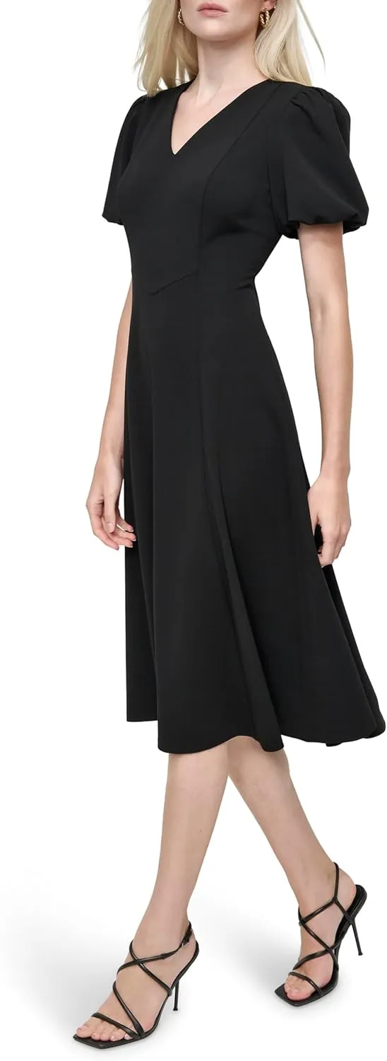 DKNY Women's Bubble Sleeve V-Neck Fit & Flare Mini Dress