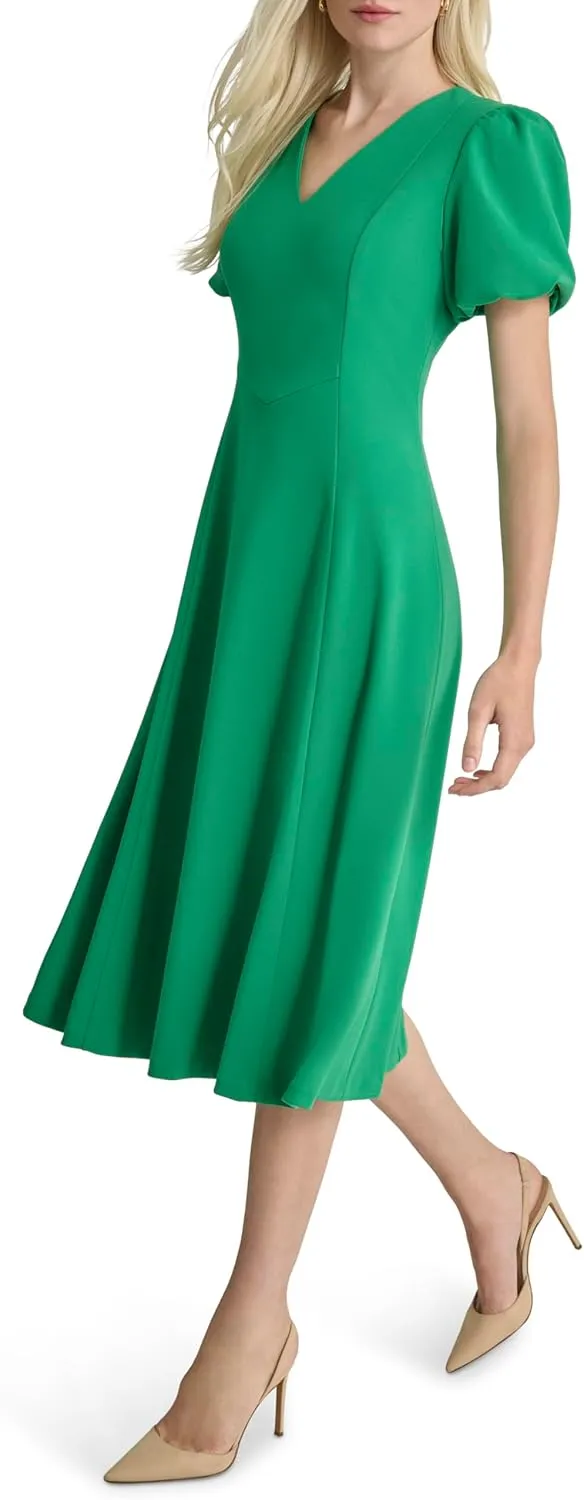DKNY Women's Bubble Sleeve V-Neck Fit & Flare Mini Dress