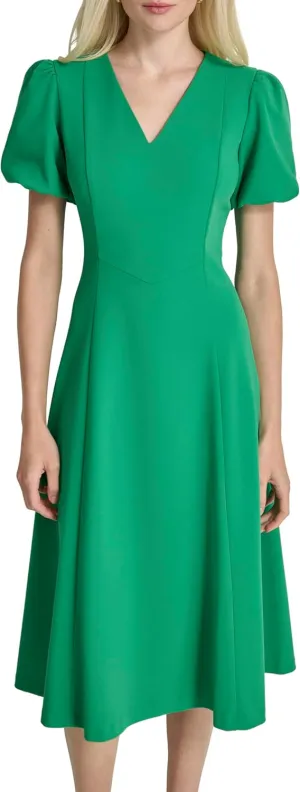 DKNY Women's Bubble Sleeve V-Neck Fit & Flare Mini Dress
