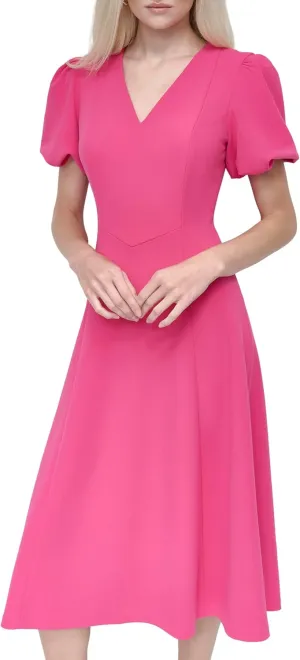 DKNY Women's Bubble Sleeve V-Neck Fit & Flare Mini Dress