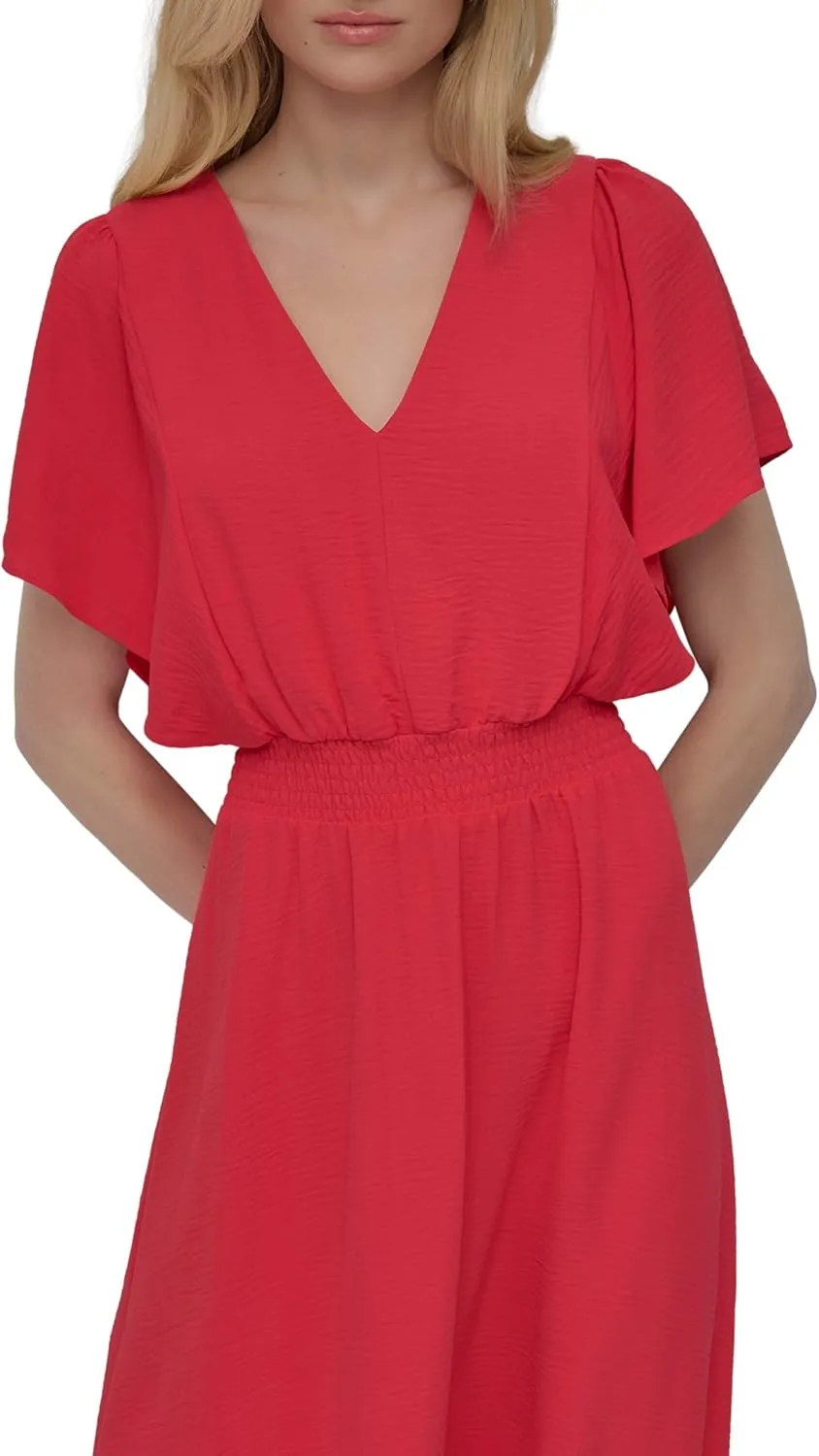 DKNY Women's Flutter Sleeve V-Neck Fit & Flare Maxi Dress