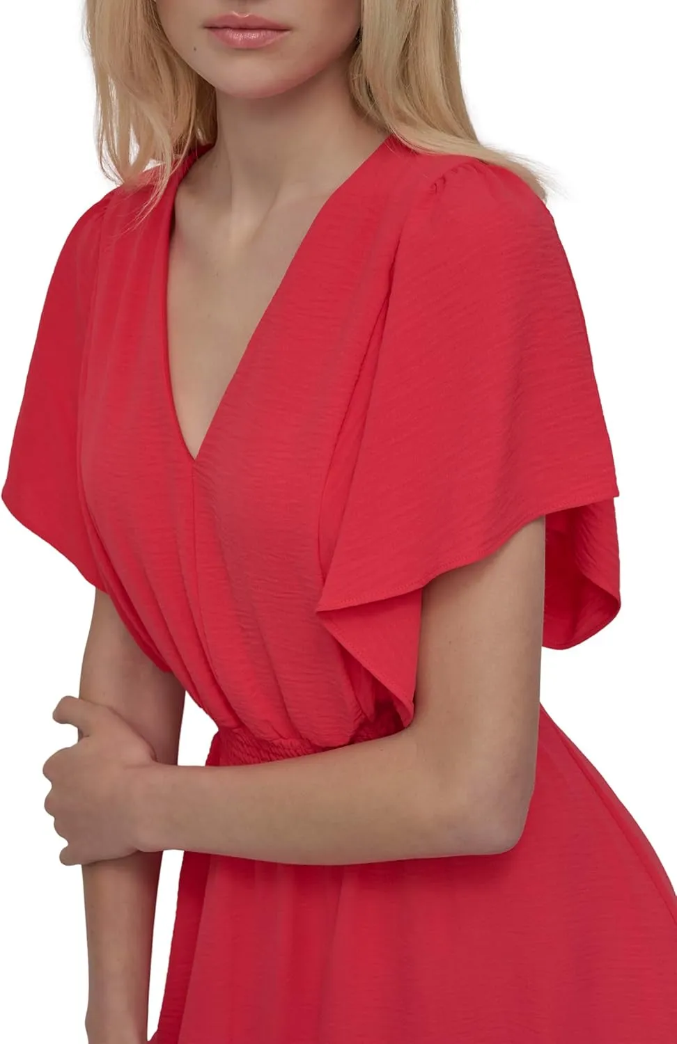 DKNY Women's Flutter Sleeve V-Neck Fit & Flare Maxi Dress