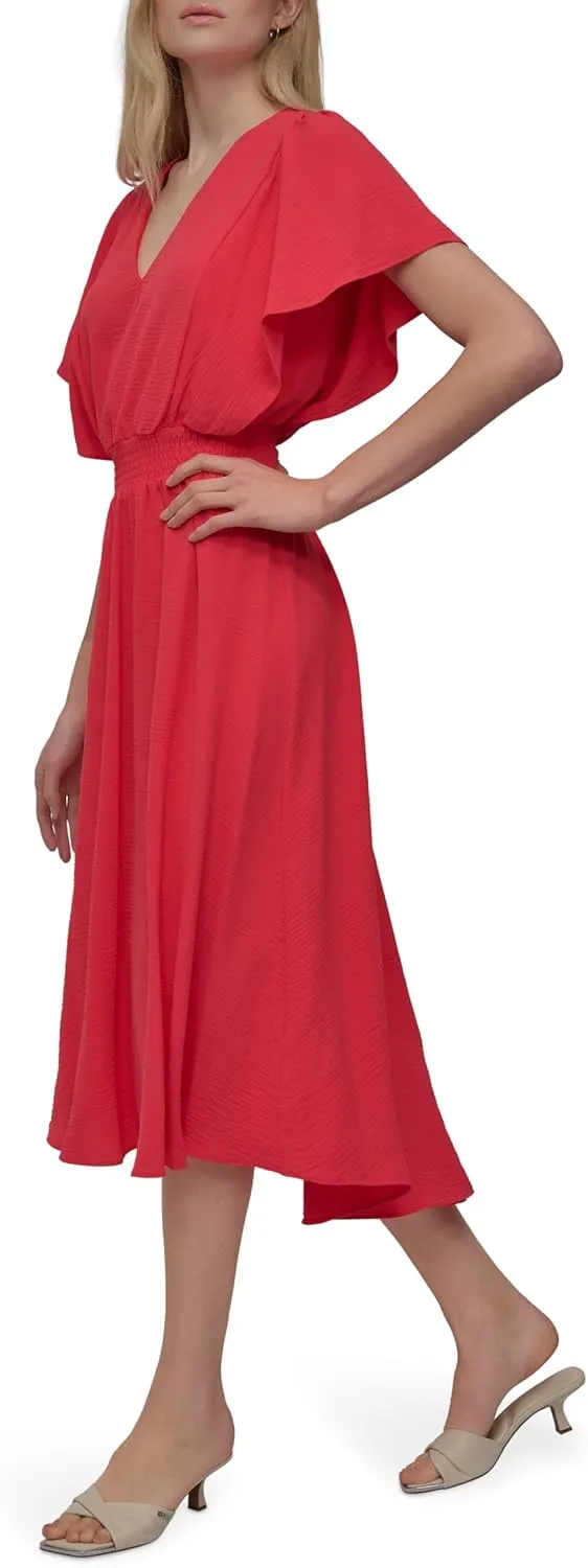 DKNY Women's Flutter Sleeve V-Neck Fit & Flare Maxi Dress