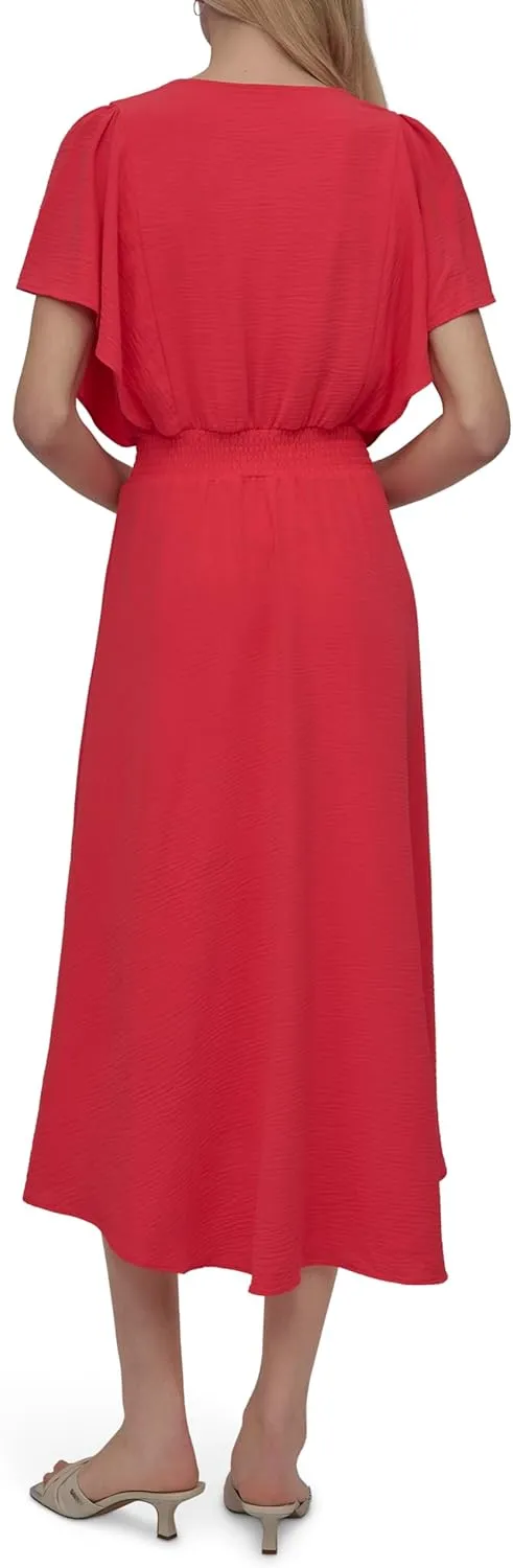 DKNY Women's Flutter Sleeve V-Neck Fit & Flare Maxi Dress