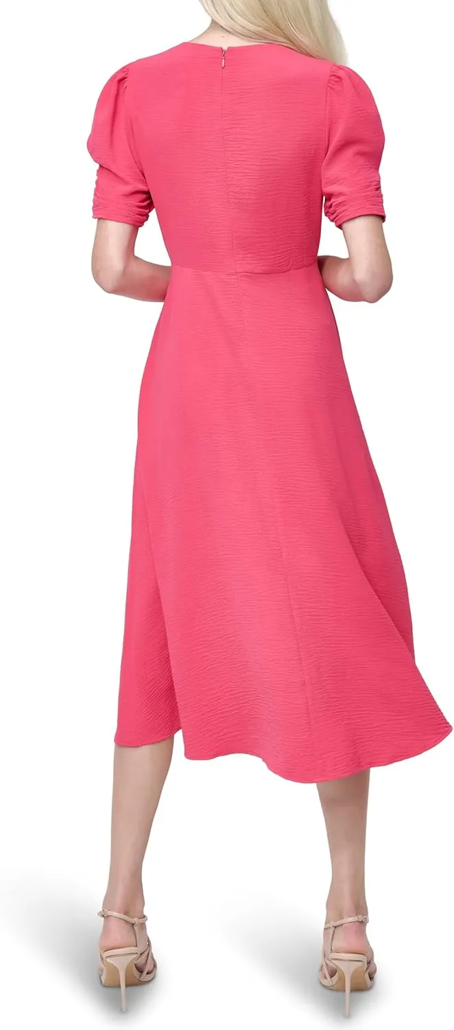 DKNY Women's Short Sleeve Button Front Fit & Flare Midi Dress