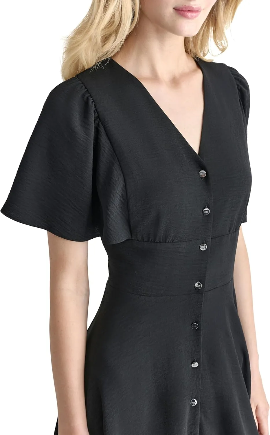 DKNY Women's Short Sleeve V-Neck Fit & Flare Midi Dress