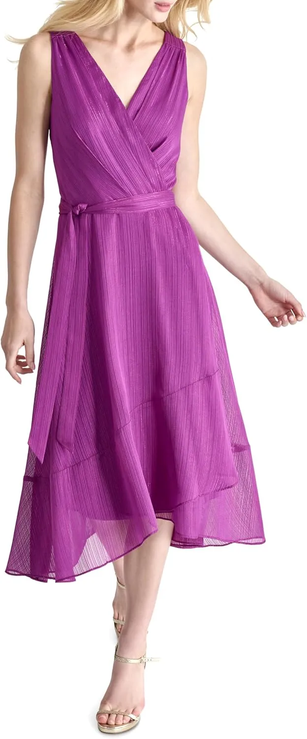 DKNY Women's Sleeveless Tie Fit & Flare Midi Dress