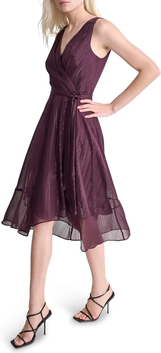 DKNY Women's Sleeveless Tie Fit & Flare Midi Dress