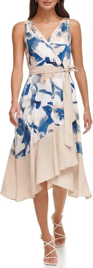 DKNY Women's Sleeveless Tie Fit & Flare Midi Dress