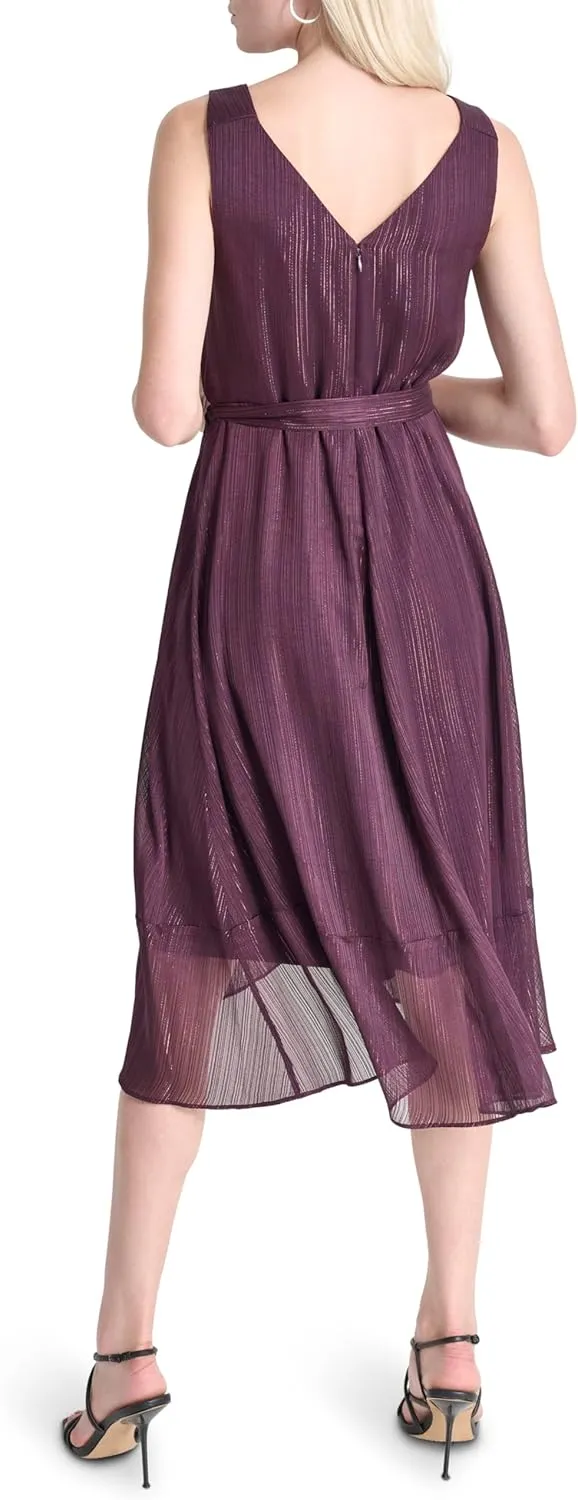 DKNY Women's Sleeveless Tie Fit & Flare Midi Dress