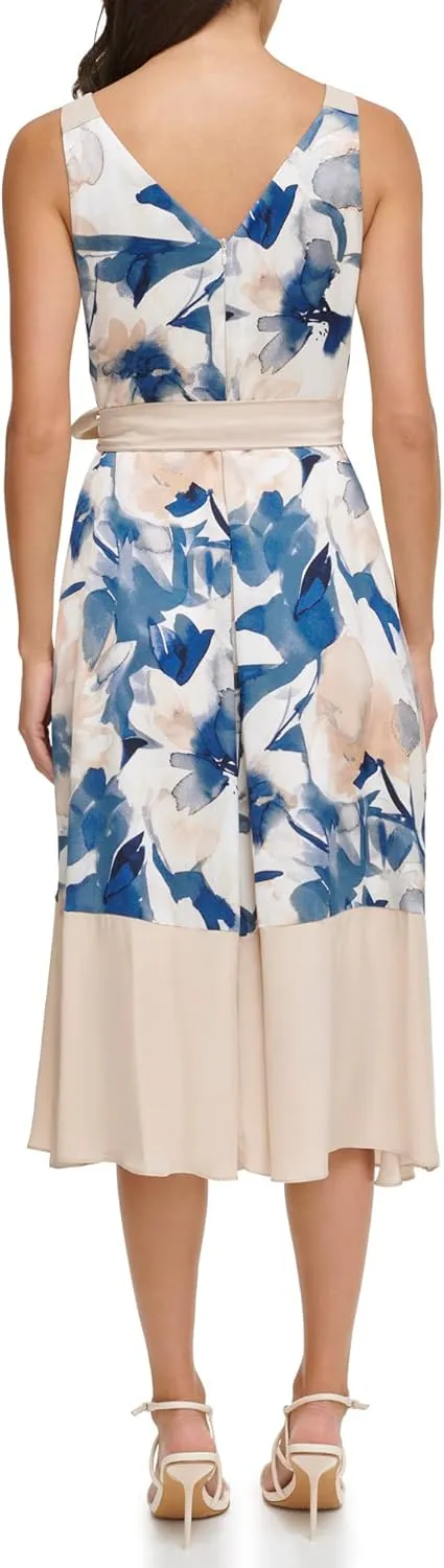 DKNY Women's Sleeveless Tie Fit & Flare Midi Dress