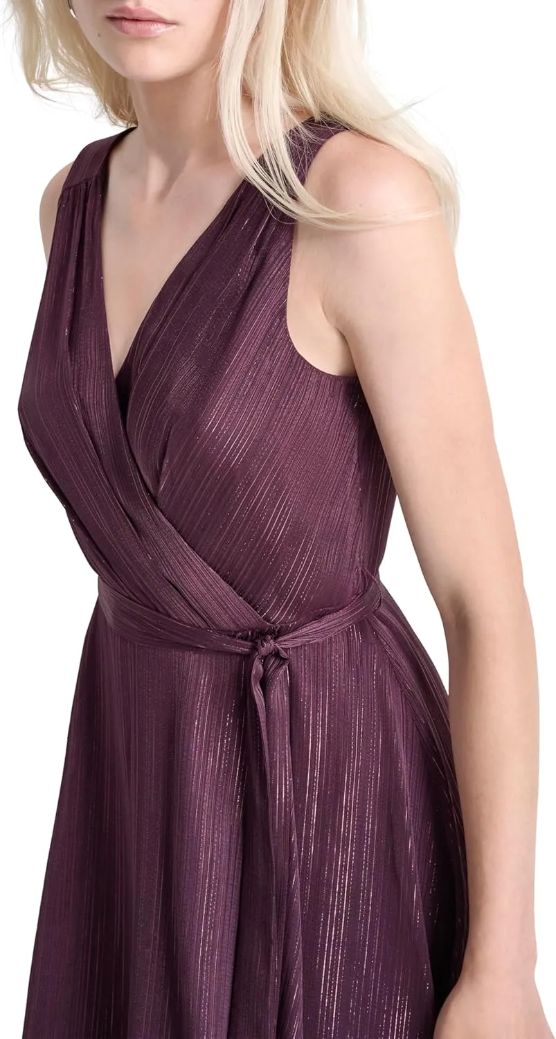 DKNY Women's Sleeveless Tie Fit & Flare Midi Dress