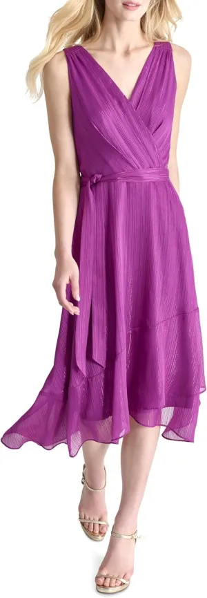 DKNY Women's Sleeveless Tie Fit & Flare Midi Dress