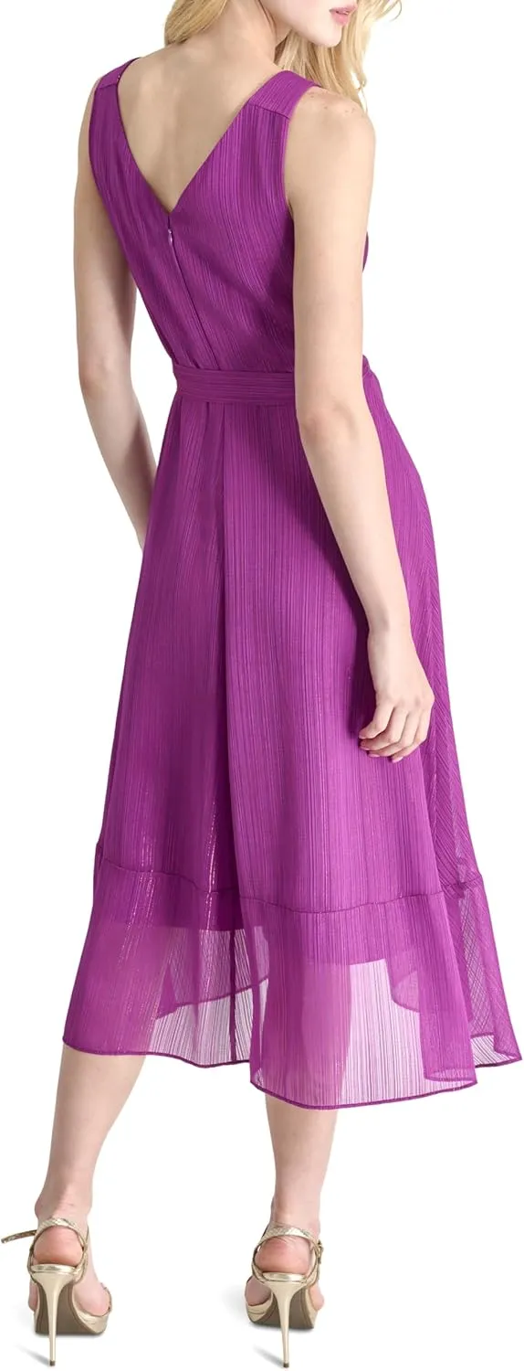 DKNY Women's Sleeveless Tie Fit & Flare Midi Dress