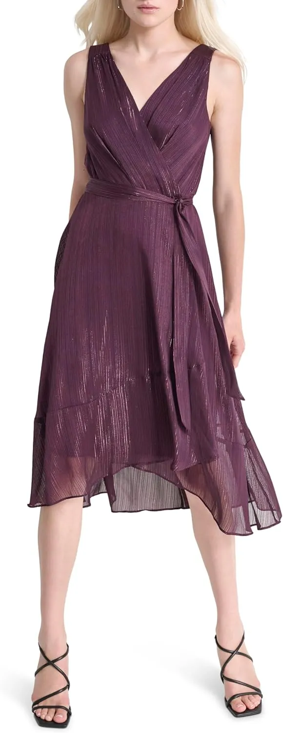 DKNY Women's Sleeveless Tie Fit & Flare Midi Dress