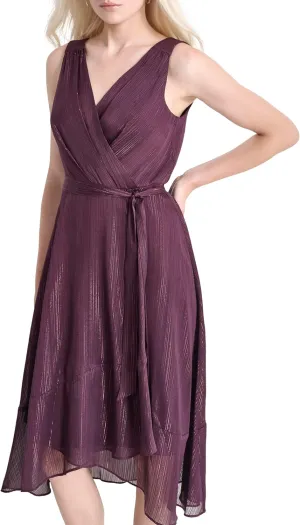 DKNY Women's Sleeveless Tie Fit & Flare Midi Dress