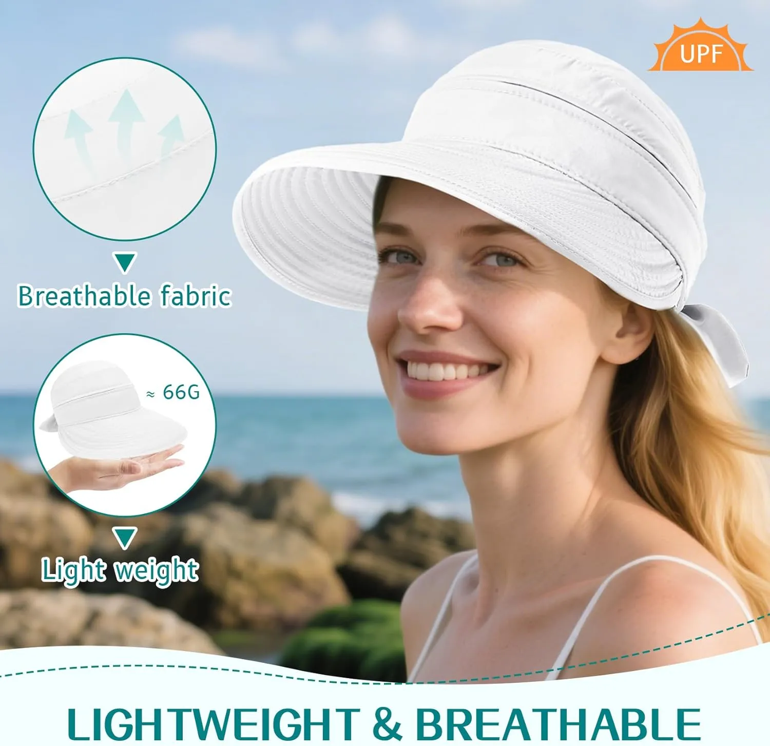 Durio Sun Hat for Women UV Protection Visor Hats Wide Brim Sun Hats Ponytail for Summer Beach Tennis Golf Garden