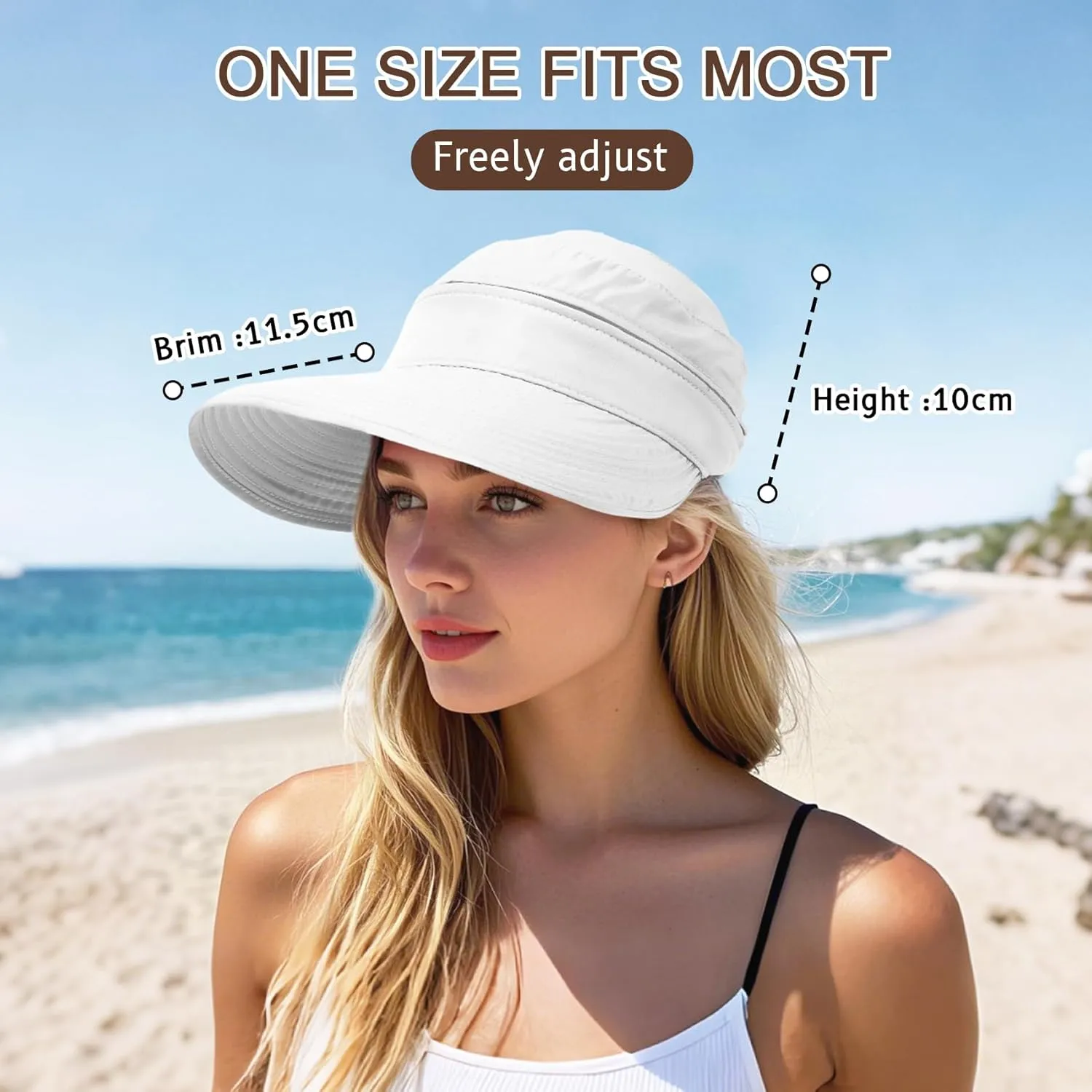 Durio Sun Hat for Women UV Protection Visor Hats Wide Brim Sun Hats Ponytail for Summer Beach Tennis Golf Garden