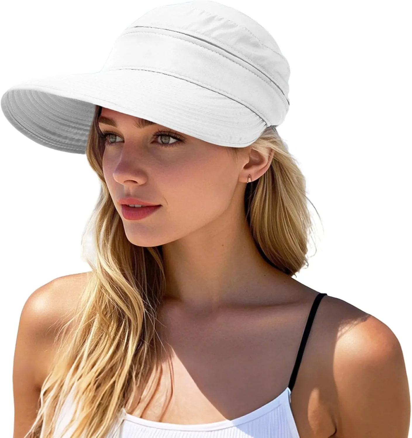 Durio Sun Hat for Women UV Protection Visor Hats Wide Brim Sun Hats Ponytail for Summer Beach Tennis Golf Garden