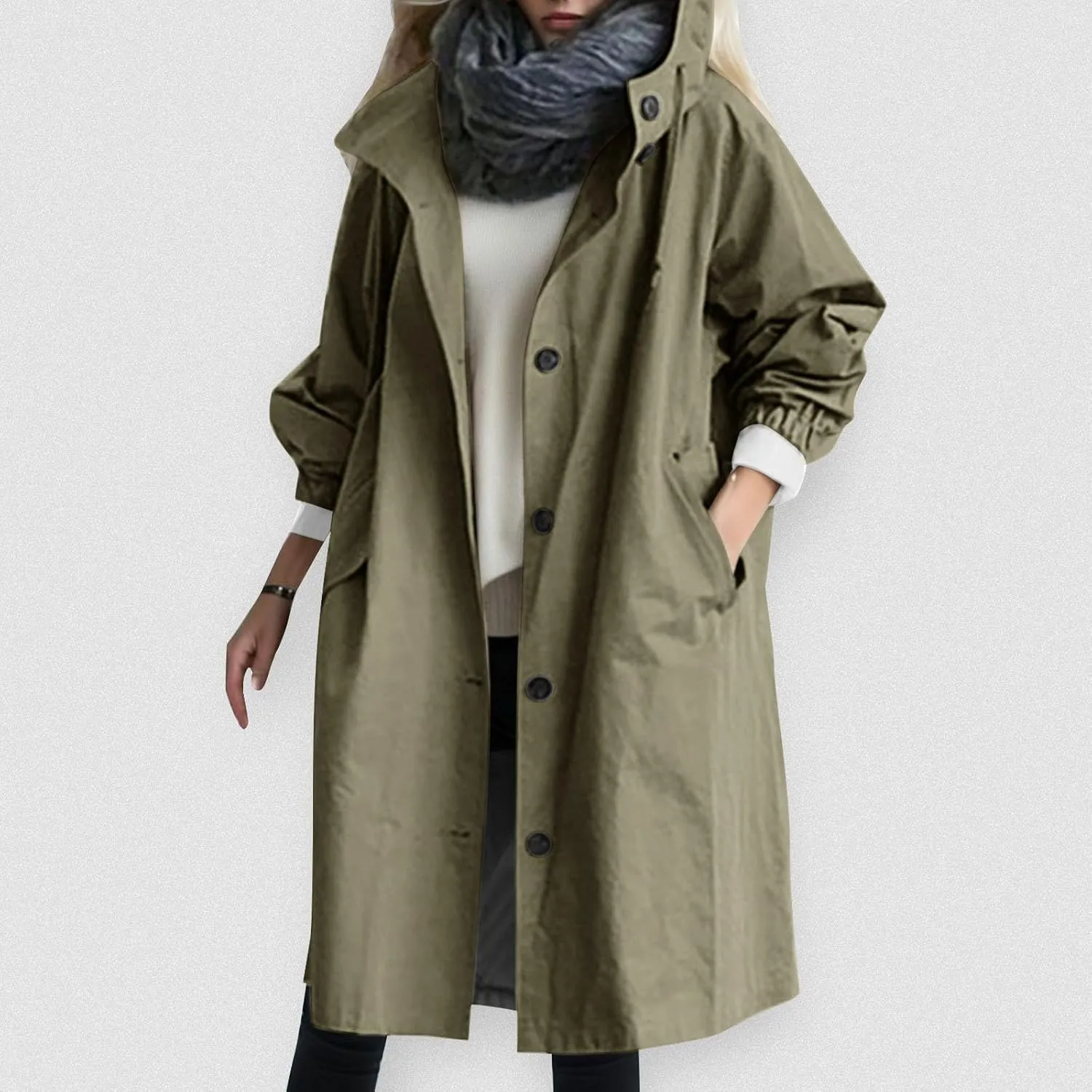 Eduavar Jackets for Women Casual Dressy Windbreaker Trench Coat Women Oversized Long Sleeve Button Down Jackets with Pockets
