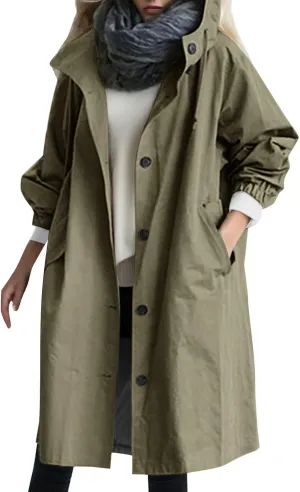 Eduavar Jackets for Women Casual Dressy Windbreaker Trench Coat Women Oversized Long Sleeve Button Down Jackets with Pockets