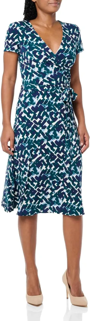 Eliza J Women's Short Sleeve V-Neck Faux Wrap Midi Dress