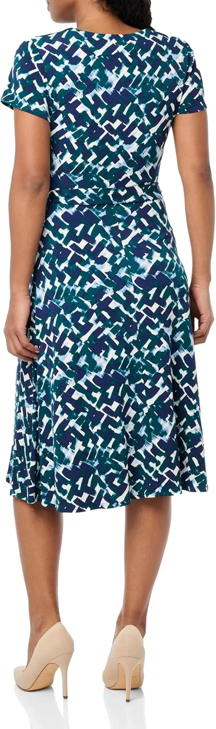 Eliza J Women's Short Sleeve V-Neck Faux Wrap Midi Dress
