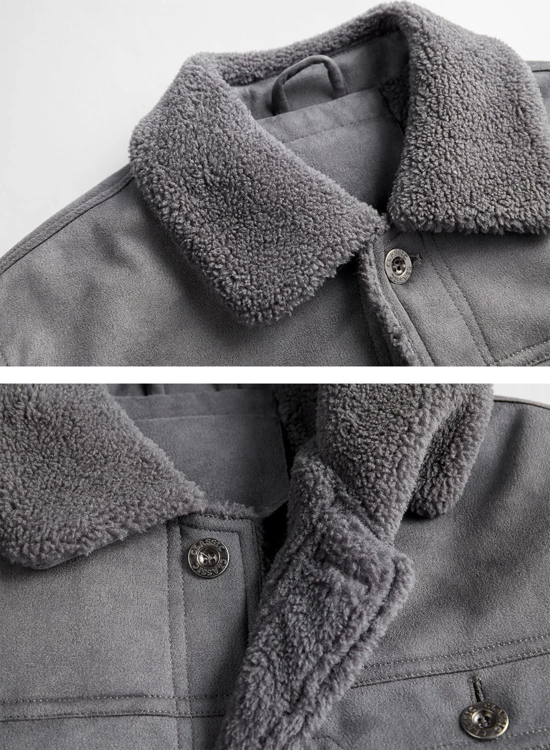 FANARCHER Men’s Casual Winter Jackets Faux Suede Leather Sherpa Jackets Warm Fleece Lined Turn-Down Coat with 5 Pockets
