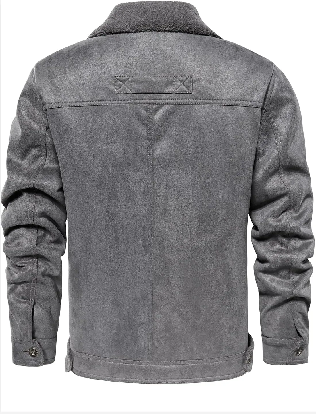 FANARCHER Men’s Casual Winter Jackets Faux Suede Leather Sherpa Jackets Warm Fleece Lined Turn-Down Coat with 5 Pockets