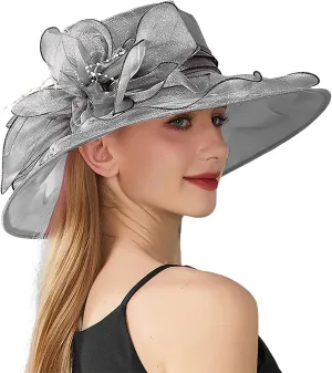 Fascinator Derby Hats for Women 2025 British Organza Church Wide Brim Bridal Tea Party Pearl Floral Bowler Hat Cap