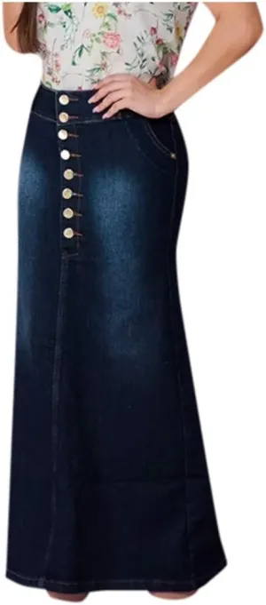Fashion Front Skirts Washed Jean Casual Senim Long Skirt Denim Long A-Line Vintage Women's Oiversized Button Jean Maxi Skirt