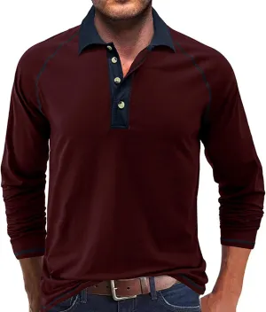 Fashion Mens Polo Shirts Relaxed Fit Long Sleeve Casual Golf Polo Classic Cotton Polo T Shirts Buttons Henley Tops