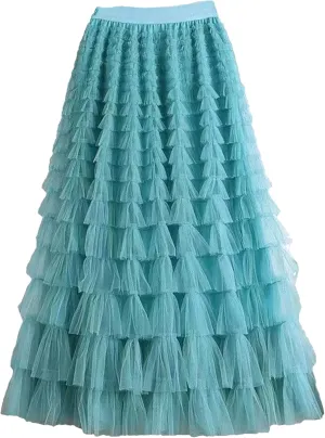 Fashion Mesh Skirt Women High Waist A-Line Gauze Spliced Solid Color Loose Skirts