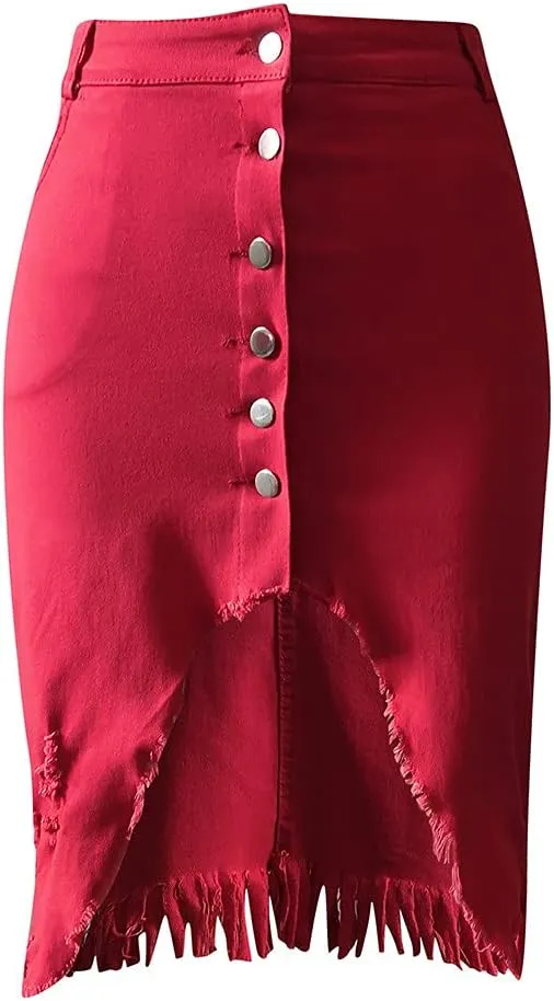 Fashion New Women's Denim Skirt Summer Button Design Split Front Open Skirts Irregular Hem Sexy Dress