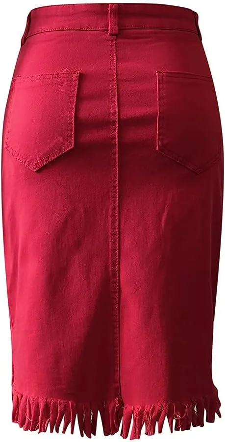Fashion New Women's Denim Skirt Summer Button Design Split Front Open Skirts Irregular Hem Sexy Dress