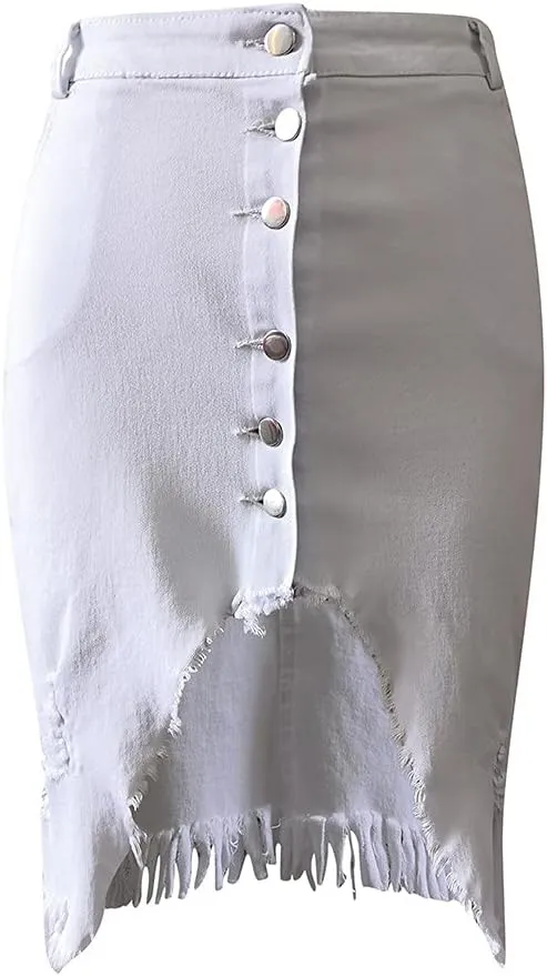 Fashion New Women's Denim Skirt Summer Button Design Split Front Open Skirts Irregular Hem Sexy Dress