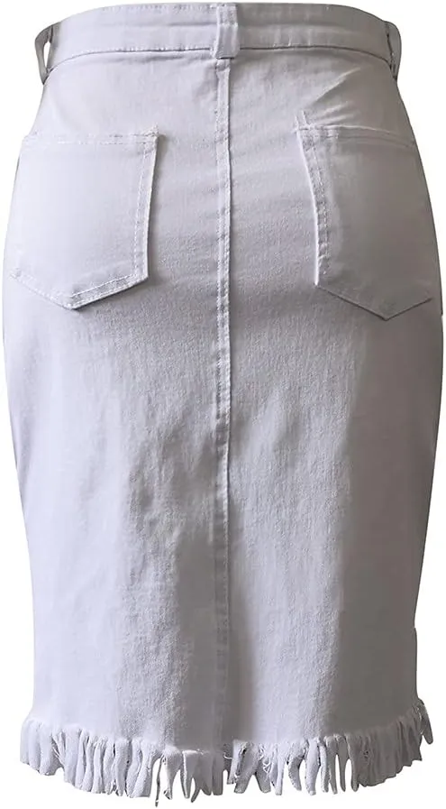 Fashion New Women's Denim Skirt Summer Button Design Split Front Open Skirts Irregular Hem Sexy Dress