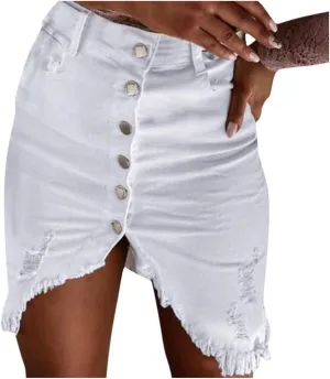 Fashion New Women's Denim Skirt Summer Button Design Split Front Open Skirts Irregular Hem Sexy Dress