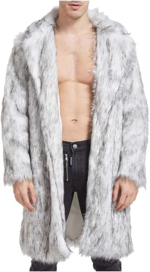 Faux Fur Coat Men Long Fuzzy Fleece Jacket Furry Cardigan Warm Winter Coats Fur Collar Overcoat Thick Coats