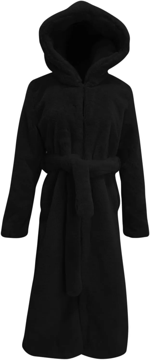 Faux Fur Coats for Women Fuzzy Fleece Lined Open Front Hooded Jacket Long Sleeve Warm Winter Parka Coat Sleepwear with Belt